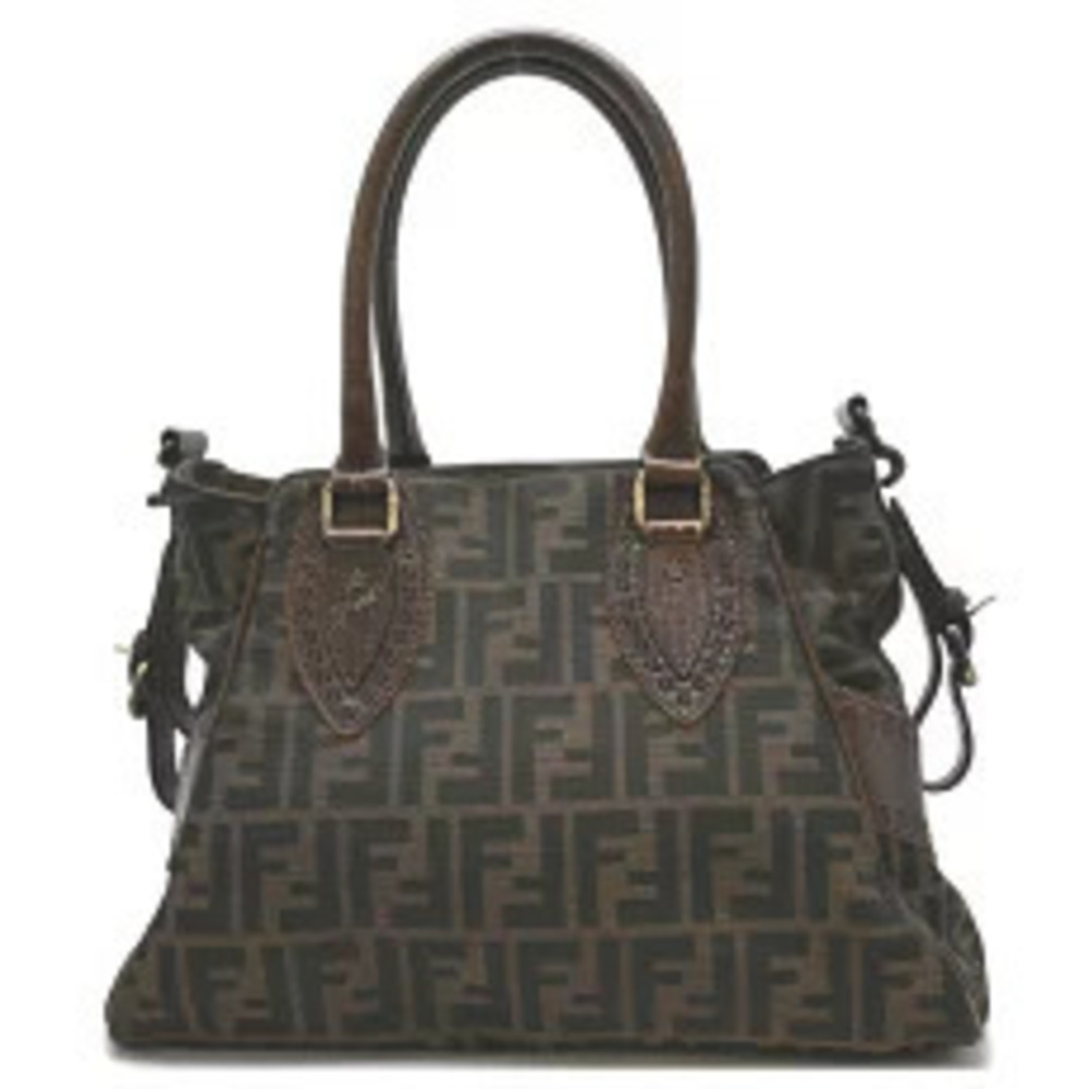 Fendi Etnico Handbag Canvas Leather Zucca